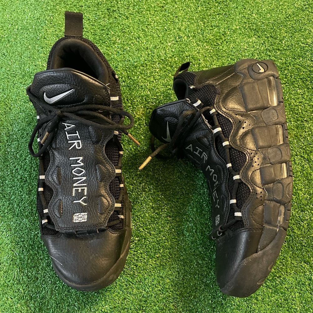USED: Nike Air More Money Men's Size 12 Black Leather Sneakers  AJ2998-002